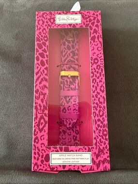 Lilly Pulitzer Cerise Pink Leopard Print Apple Watch Band with Gold Hardware